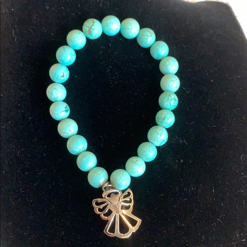 Turquoise Stretchy Bracelet w Angel